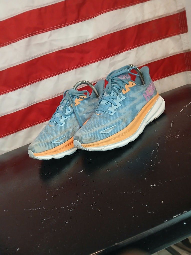 Hoka One One Clifton 9 1127896 ABIW Blue Running Shoes Sneakers Womens Size 9 B