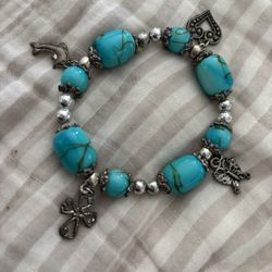 Turquoise Stone Bracelet With Cross Charms