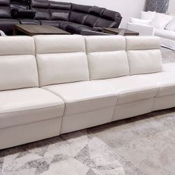 Julius 4pc Italian Leather Sectional Sofa With Storage Ottoman