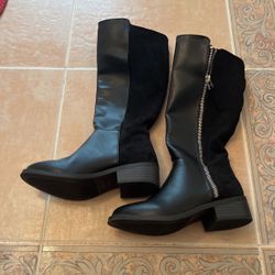 Steve Madden Girls Black Leather Suede Boot Size 13