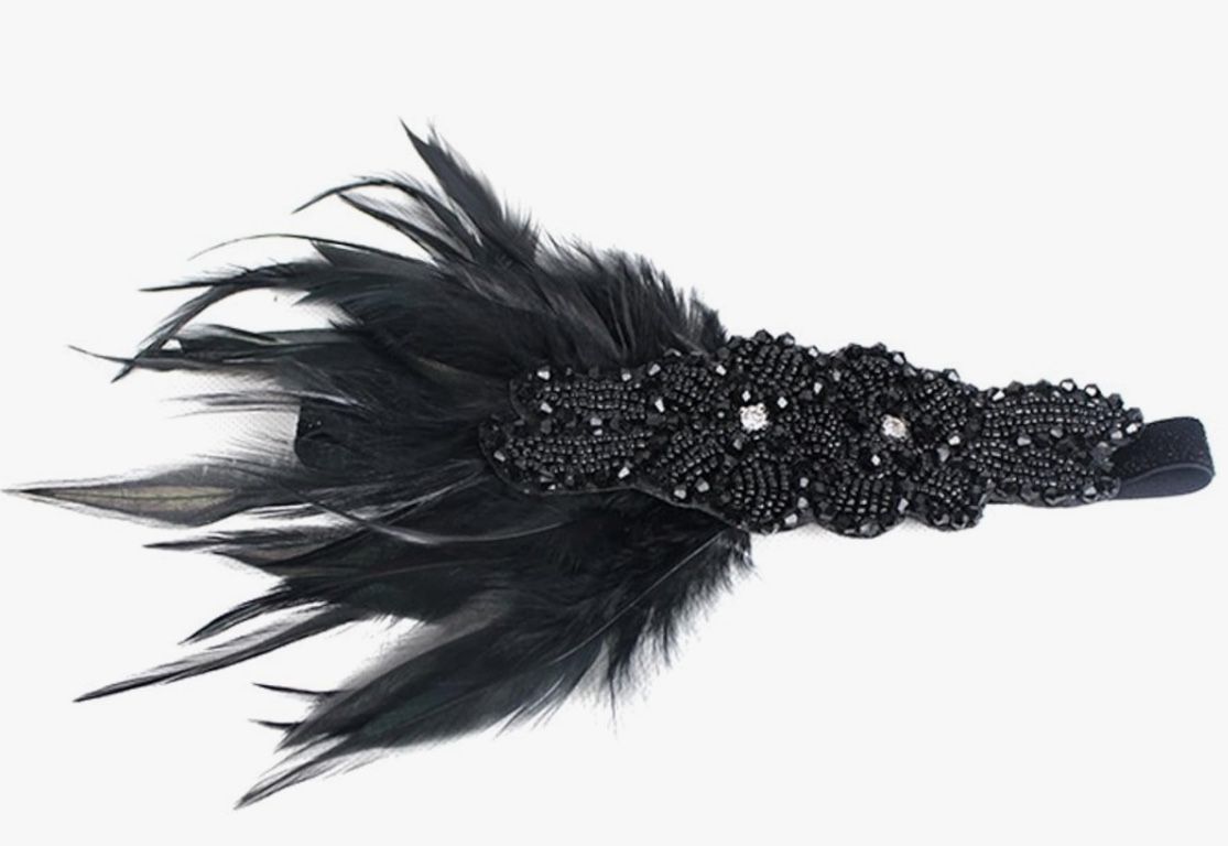1920s Flapper Peacock feather black headband & jewelry set