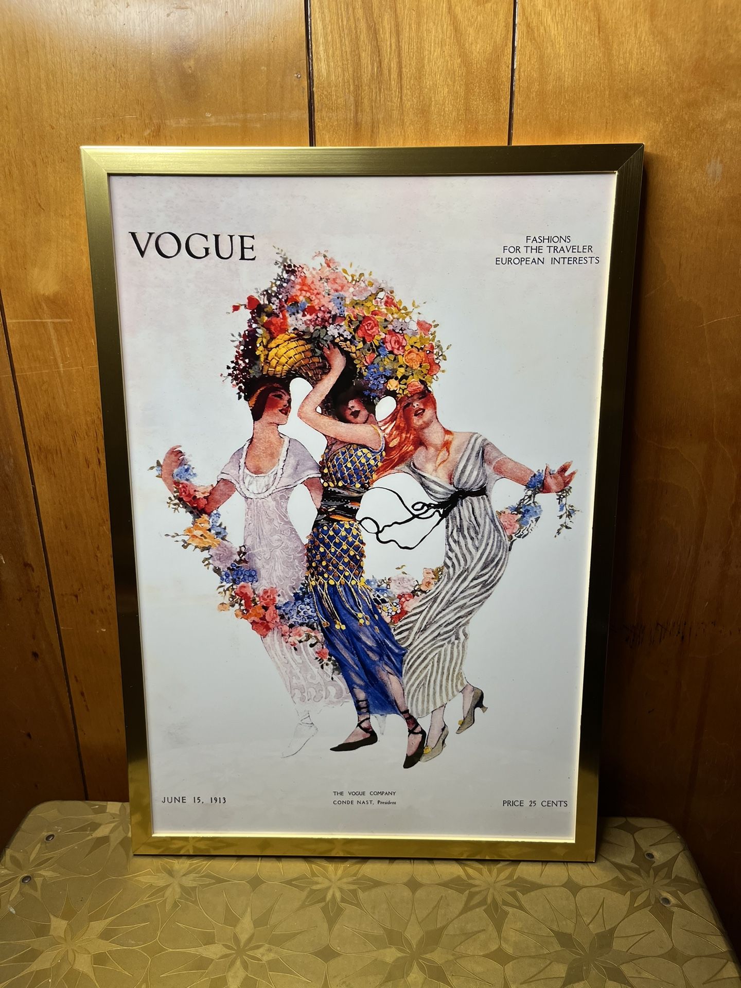 Vintage Vogue Magazine Cover Reproduction 14x20 Print In Frame
