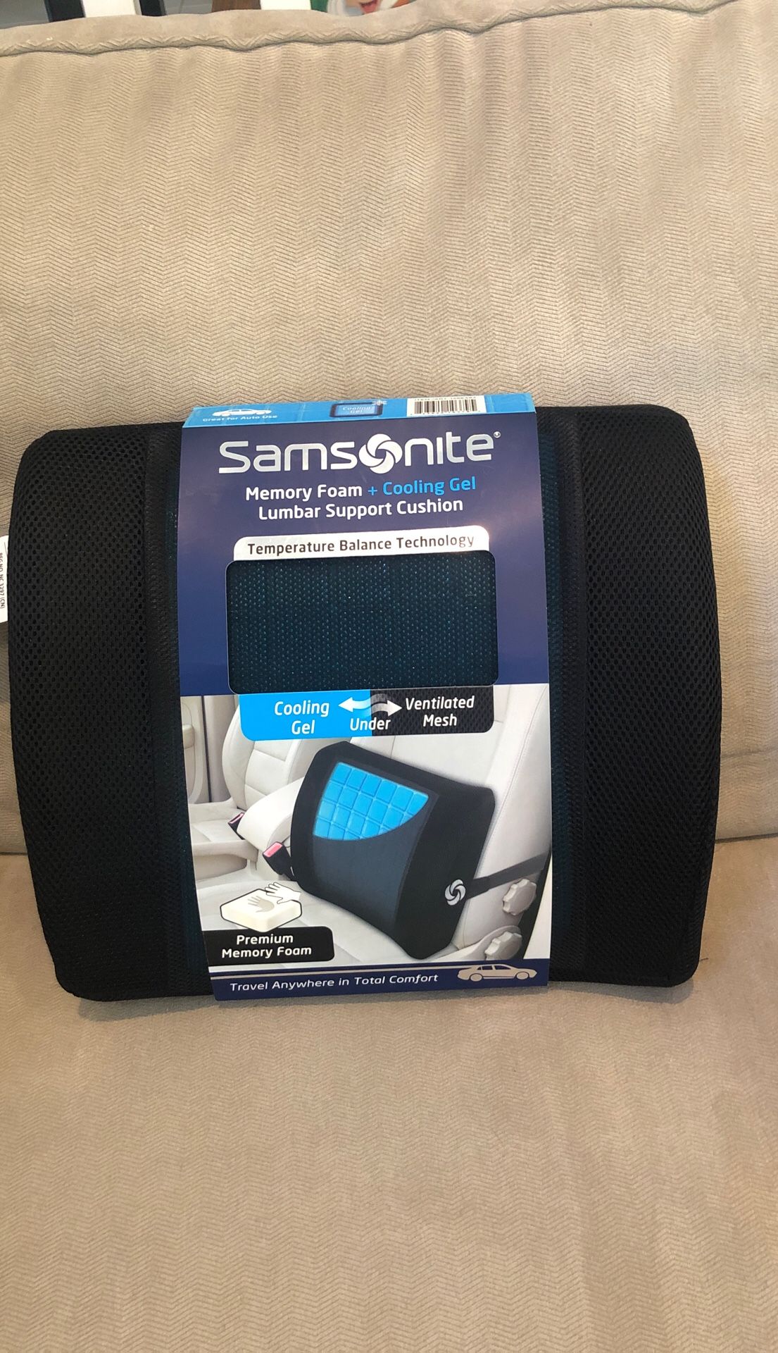 Samsonite memory foam + cooling gel lumbar support cushion back