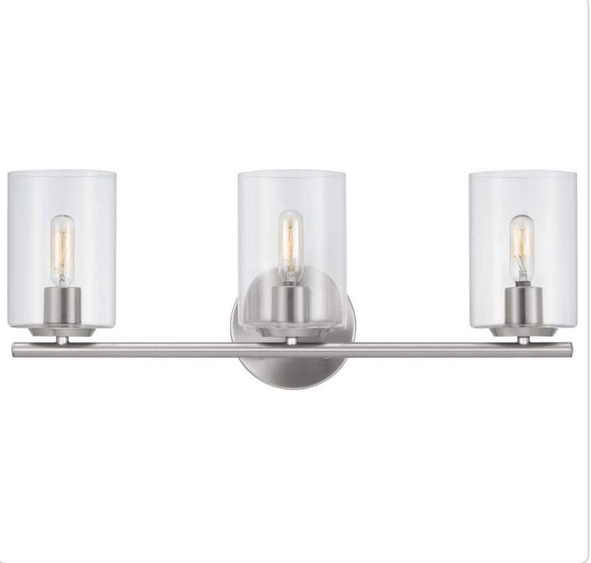 Hampton Bay Champlain 3-Light Brushed Nickel Bathroom Vanity Light — NEW (Retails $80)