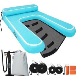 Inflatable Elevated Dog Boat Ramp, Dog Pool Ramp for Docks & Lakes, Non-Slip On Dog Dock with Booster Step, Floating Ladder for Large Pets Up to 240lb