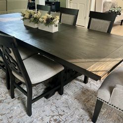 Charthouse Rectangular Extendable Dining Table, 9 Pieces - 2 Host Chairs and 6 Upholstered Dining Chairs