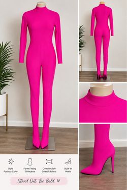Fuchsia Long Sleeve Jumpsuit with Built-In Heels