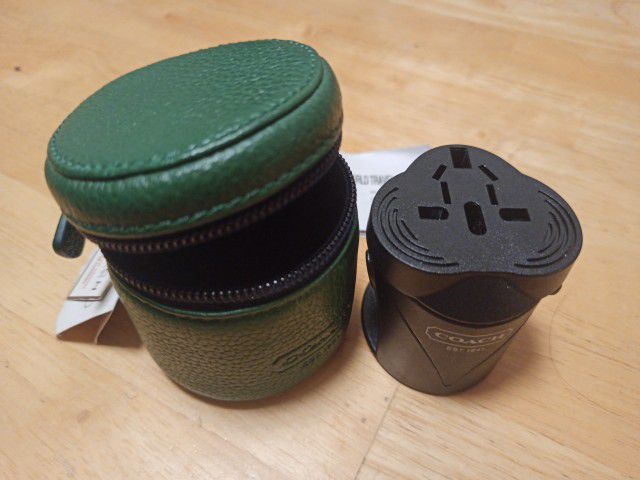 Coach Authentic World Travel Adapter Green Leather Case
