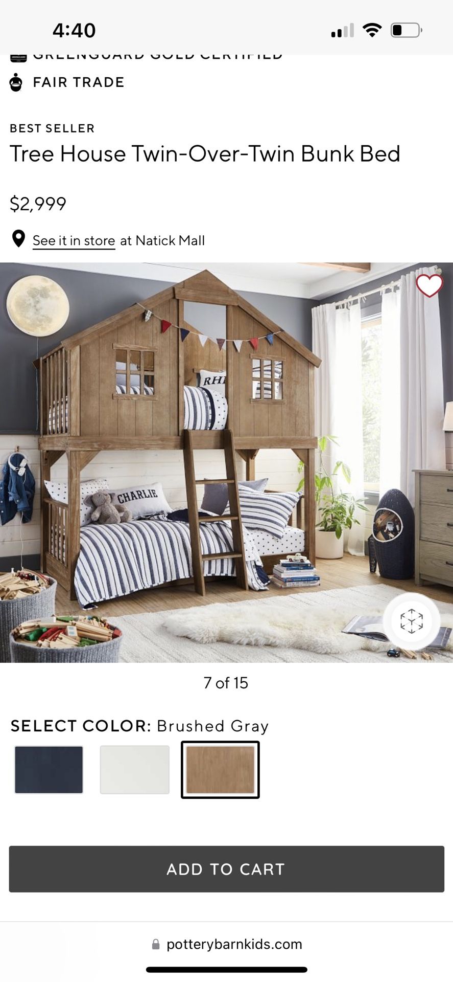 Pottery Barn Kids Tree House Twin-Over-Twin Bunk Bed  