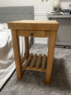 Wooden Table With Drawer And Bottom Shelf.