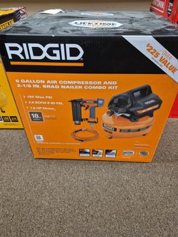 NEW Ridgid 6 Gallon Air Compressor and Brad Nailer Combo Kit