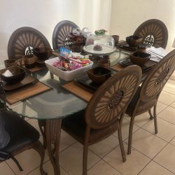 Dark Brown Glass Table Set