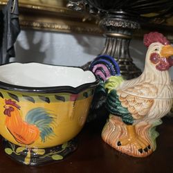 Porcelain Kitchen Roster And Bowl Decor