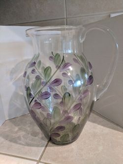 Hand painted glass pitcher, 90 oz. New