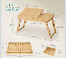SONGMICS Bed Laptop Desk Folding Table Adjustable Angle and Height - Bamboo