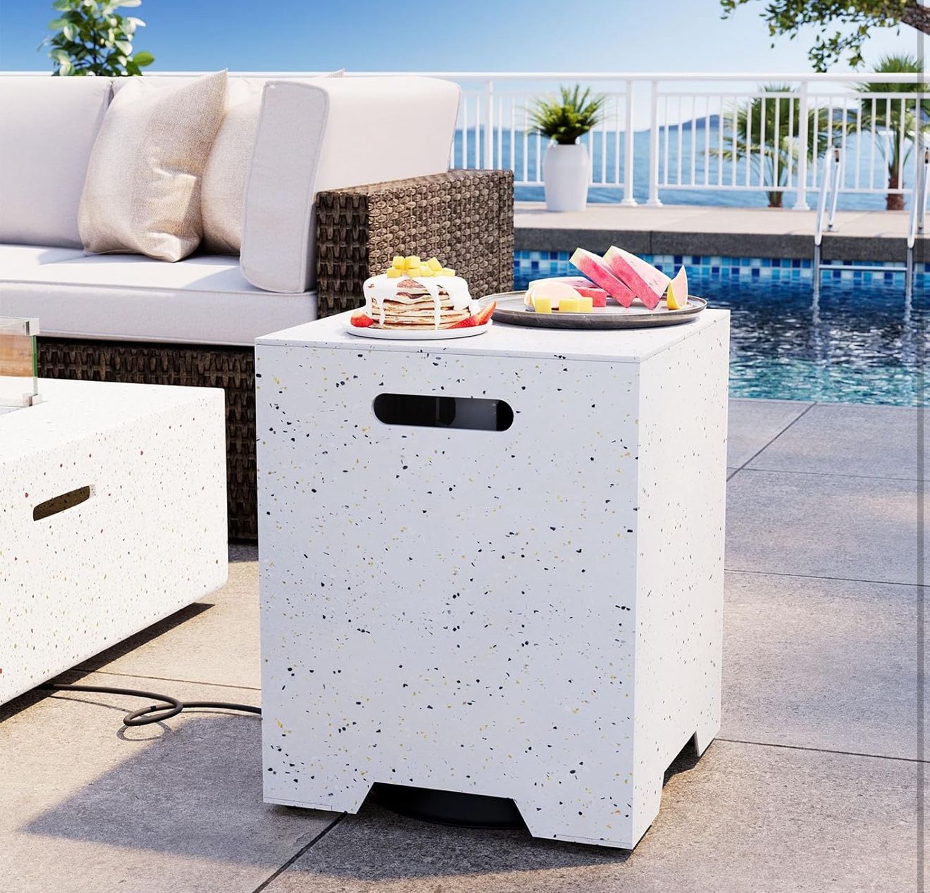 SUNBURY Slate Gray 16 inch Propane Tank Storage Box for 20 Gallon Propane Tanks,ABS Detachable Cover for Fire Pits,Doubles as Sturdy Outdoor Table