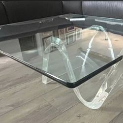 Lucite Wave Base Rectangle Glass Top Mid-Century Modern Coffee Table