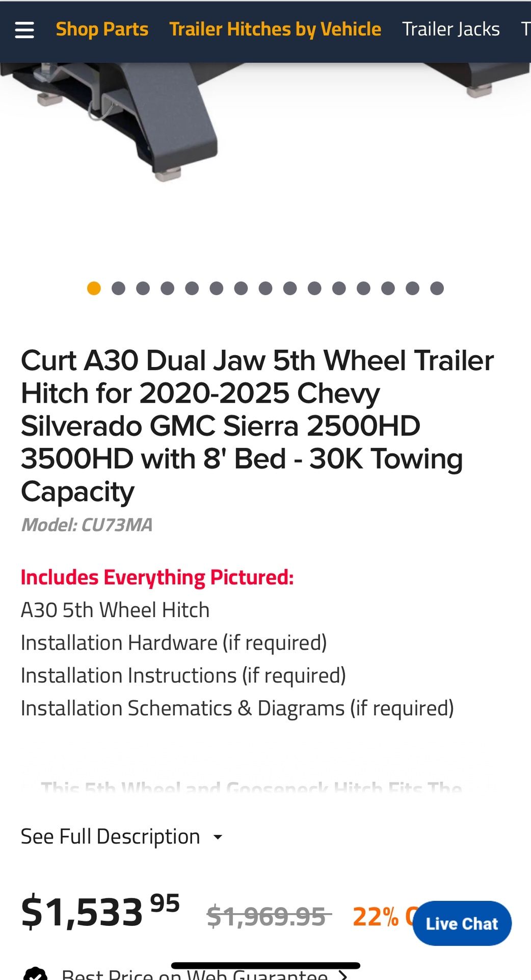 Curt A30 Dual Jaw 5th Wheel Trailer