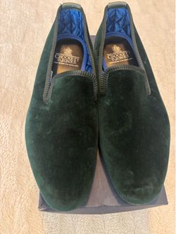 Crockett & Jones Albert Green Velvet Shoes