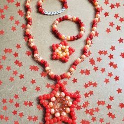 Red Kandi Star Necklace + Bracelet Set (Handmade)