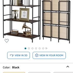 Crofy No Assembly Folding Bookshelf, 3 Tier Black Bookshelf, Metal Book Shelf for Storage, Folding Bookcase for Office Organization and Storage