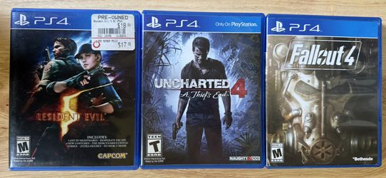 PS4 Game Bundle: Uncharted 4 A Thief’s End, Fallout 4, Resident Evil  All in nice condition and good working order