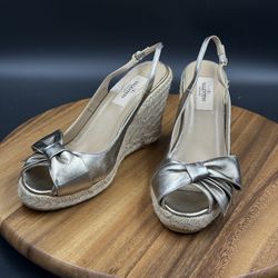 Valentino Garavani Womens 8 / 38 Espadrille Wedge Gold Leather Bow Open Toe Shoe