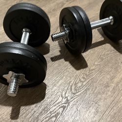 Set Of Cast Iron Adjustable Dumbbells 25 lbs Each.