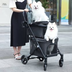 ONLY $85: Double Pet Stroller for 2 Small Dogs or Cats Lightweight Foldable Double Stroller