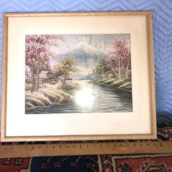 Hand Stitched Art Faux Bamboo Frame Circa 1960s)