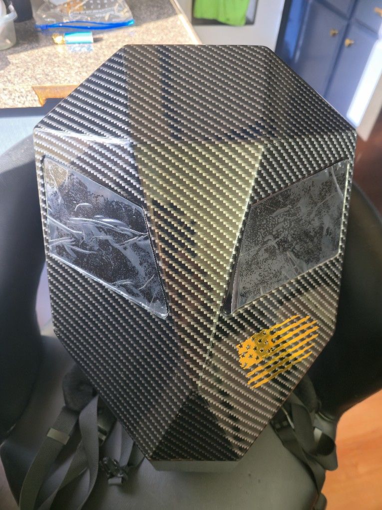LED Knight Backpack,Motorcycle Helmet Bag Hard Shell Laptop Bag DIY Dynamic Pixel Storage Bag for Riding Travelling,Carbon Fiber Design