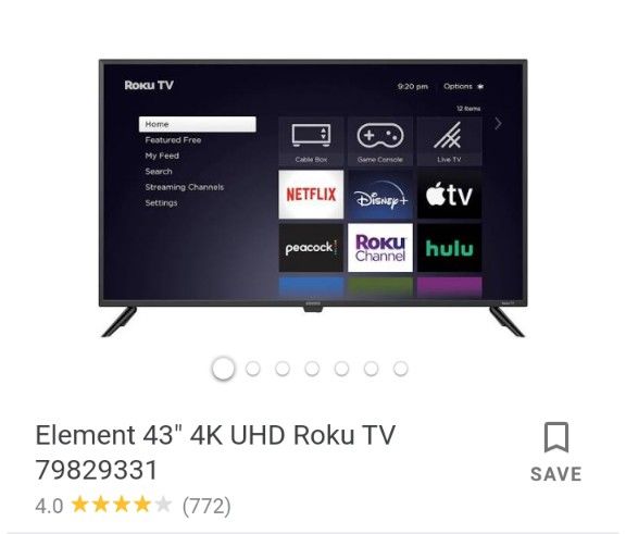 43 Inch Element 4K UHD Roku Smart TV 