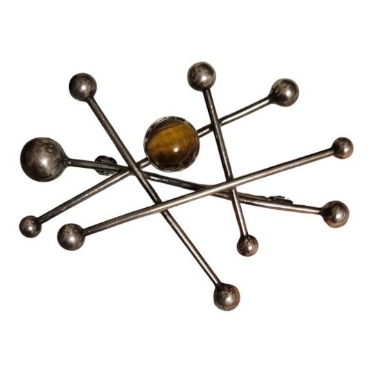 Niels Erik Atomic Brooch, Sterling Silver w/ Tiger's Eye Stone