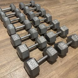 Set Of Cast Iron Hex Dumbbells 15s To 45s  Total : 420 lbs
