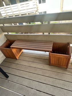 Wooden Outdoor Bench with Side Planter Boxes