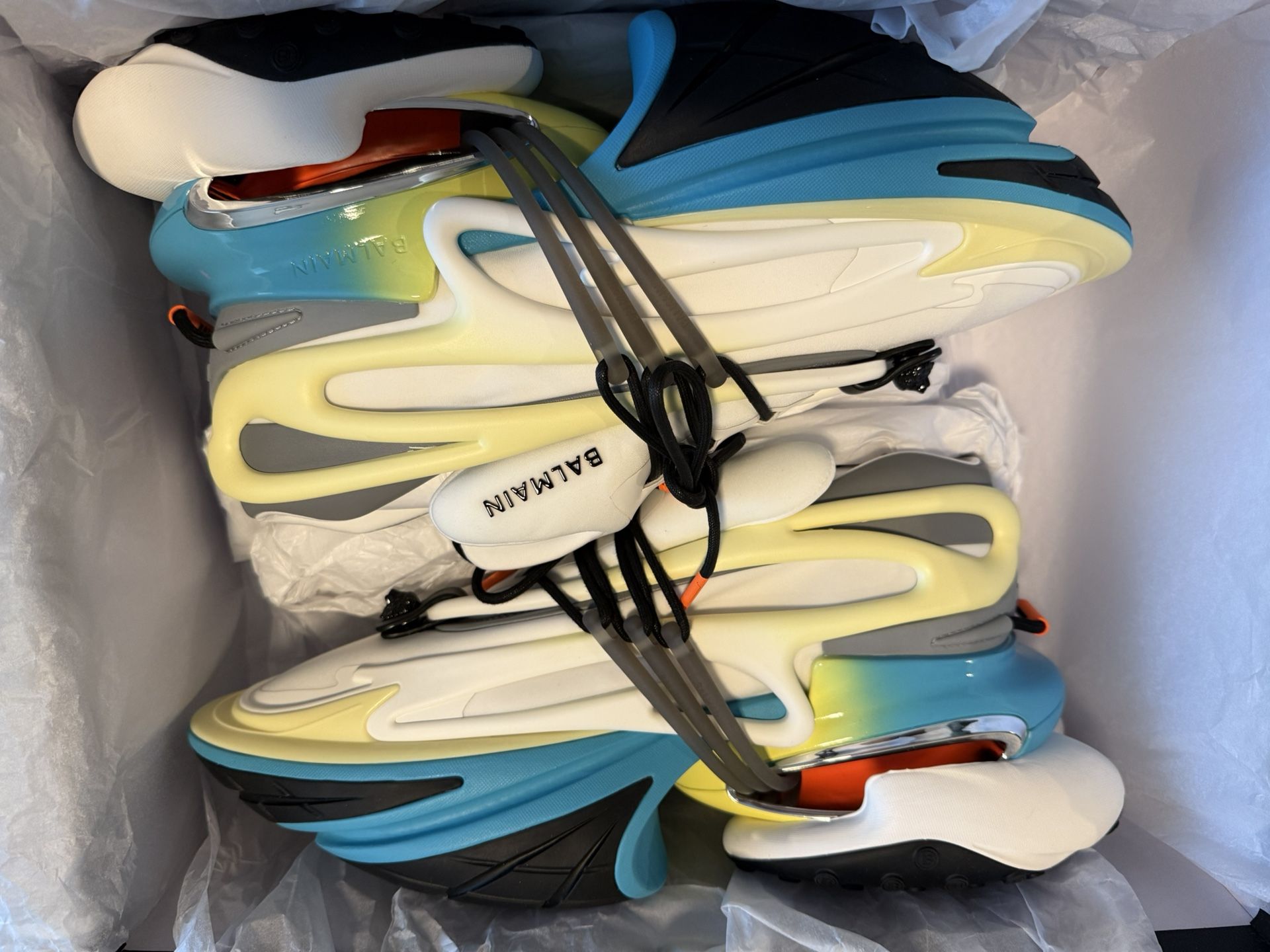 Balmain Unicorn Sneakers Size 45 Discontinued Colorway Blue Yellow WhiteGradient
