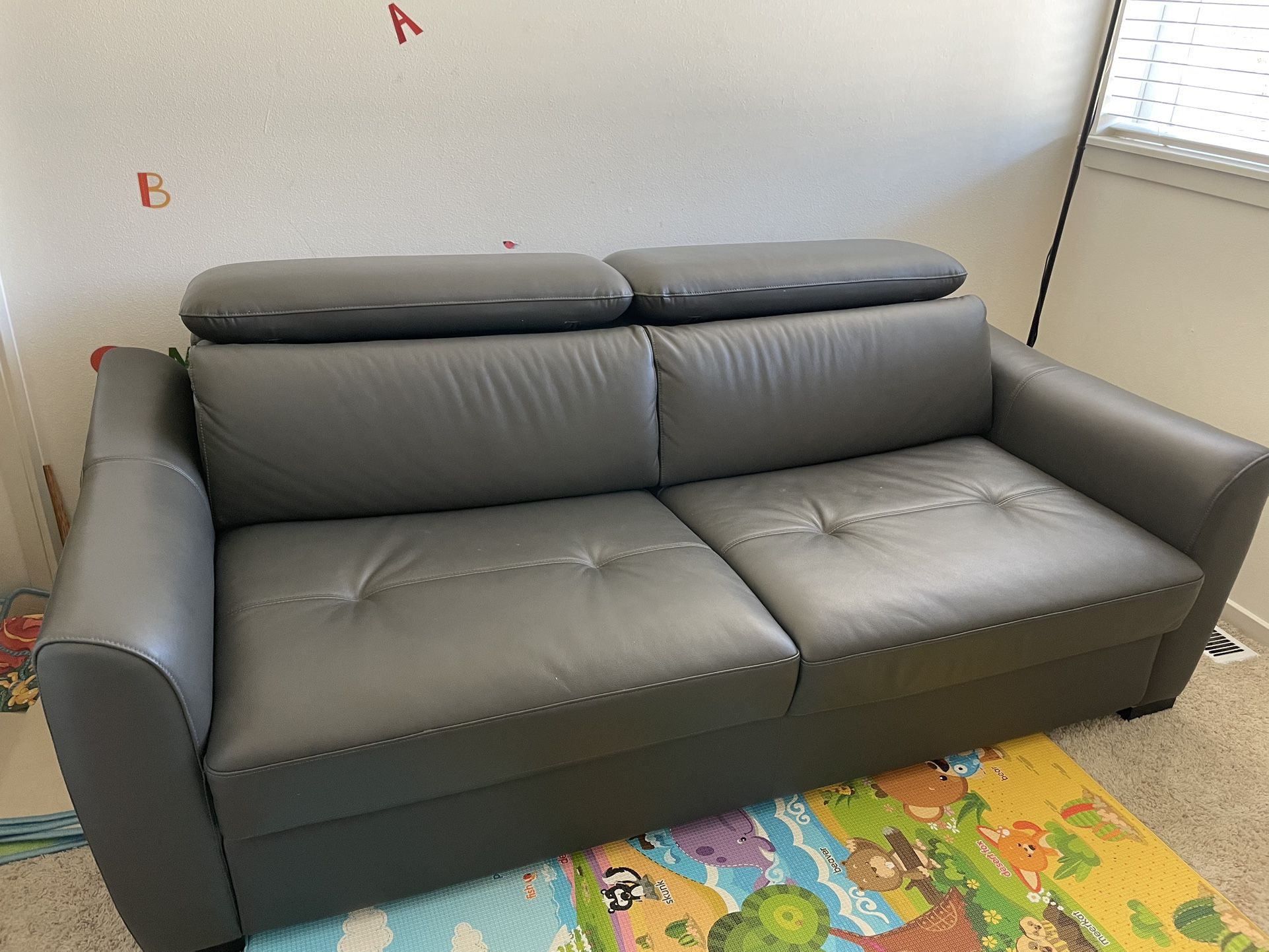 Gray Leather Pullout Sofa 
