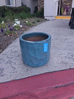 Brand New Aegean Blue Glazed Clay Pot 17"