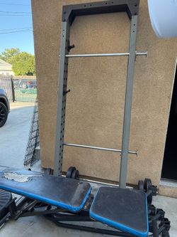 Pick up only- 90011Area  Weightlifting Rack, Adjustable Bench, and Dumbbell Set