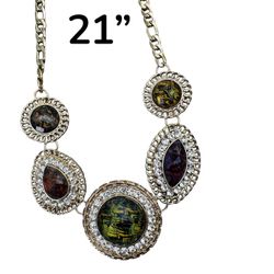 21” Silver/Multi-Color Gemstone Fashion Necklace