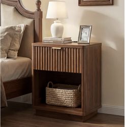 A Set of Modern Fluted Nightstand with Charging Station