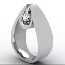 3D Curve Geometry White Zircon  Luxruy Water Droplets Rhinestone Ring Size 7