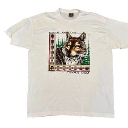 Native American Indian T-Shirt Timber Wolf Mens XL Retro 90s Y2K Tee Vintage