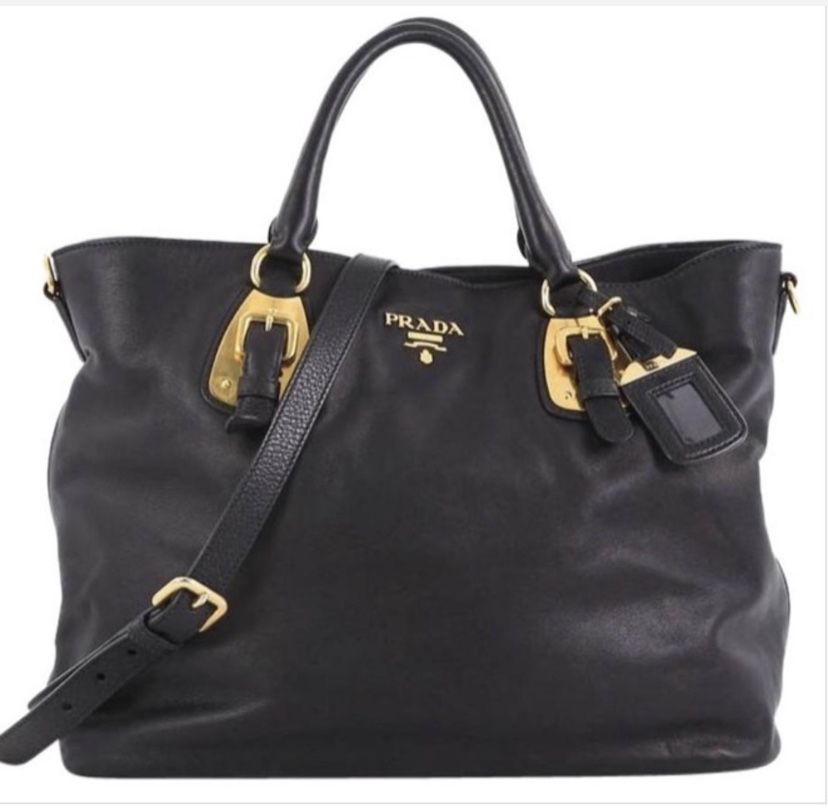 $2000 Prada Black Leather Satchel Handbag Purse Bag