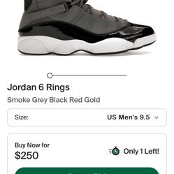 Jordan 6 Rings Smoke Grey, Black, Red, & Gold. 