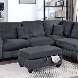 $465 No Tax 3-Pc Corduroy Sectional Sofa Set