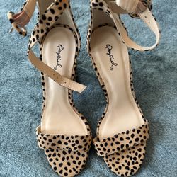 Qupid Leopard Print Strap Heels