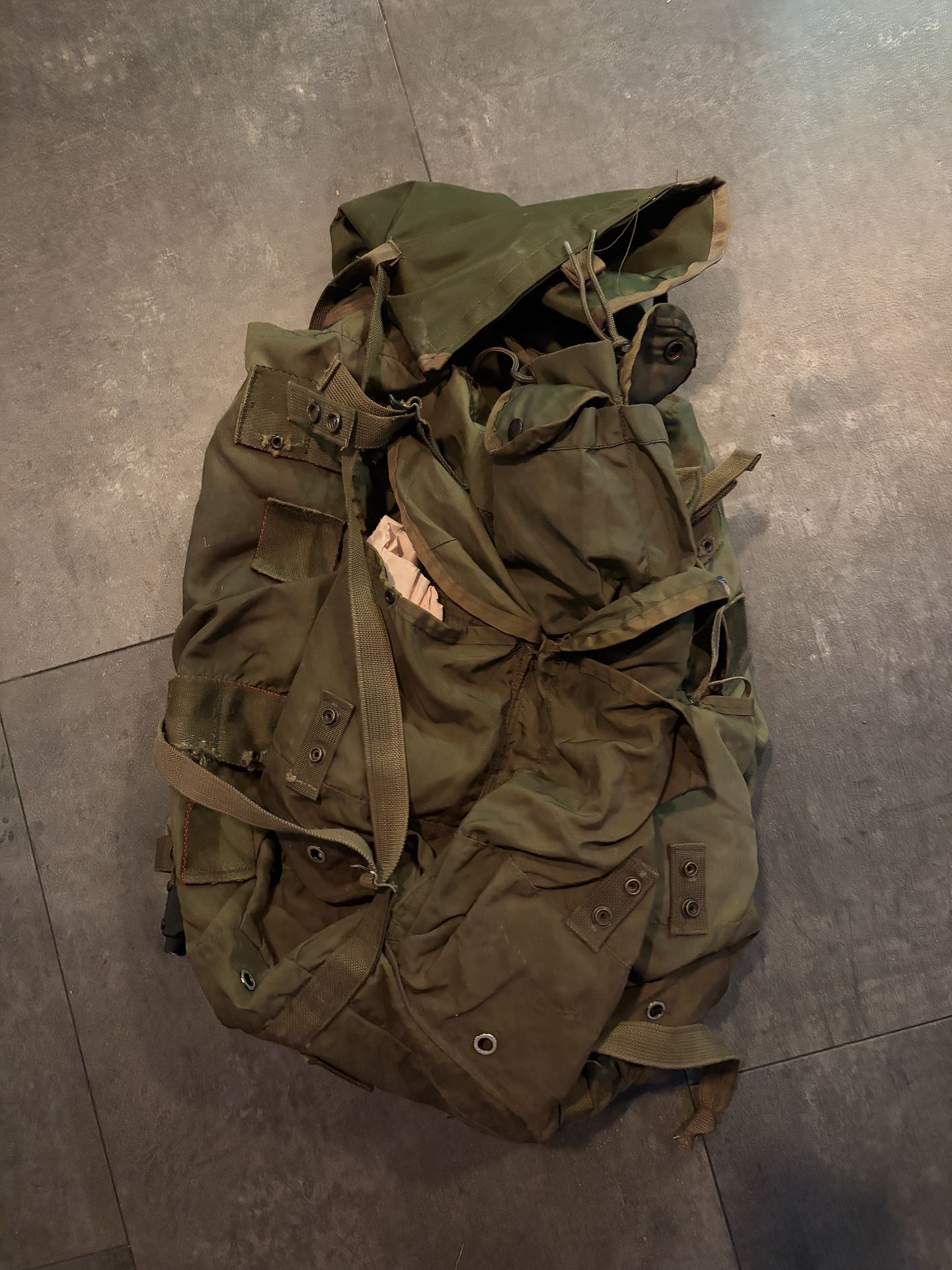 Military surplus external frame backpack