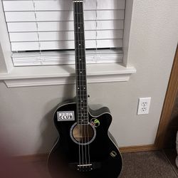 Acoustic Electric Bass Guitar, Full Size 4 String, Fretted Bass Guitar w/Padded Gig Bag - Black