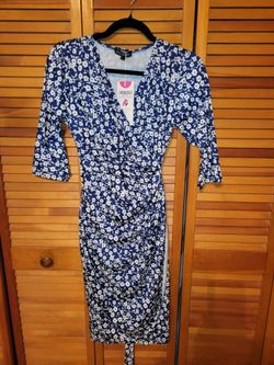Blue and White Floral Dress, Size S (New)